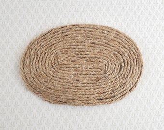 Dollhouse Miniature Oval Rush Mat Jute Twine Rug Small 1:12 Scale