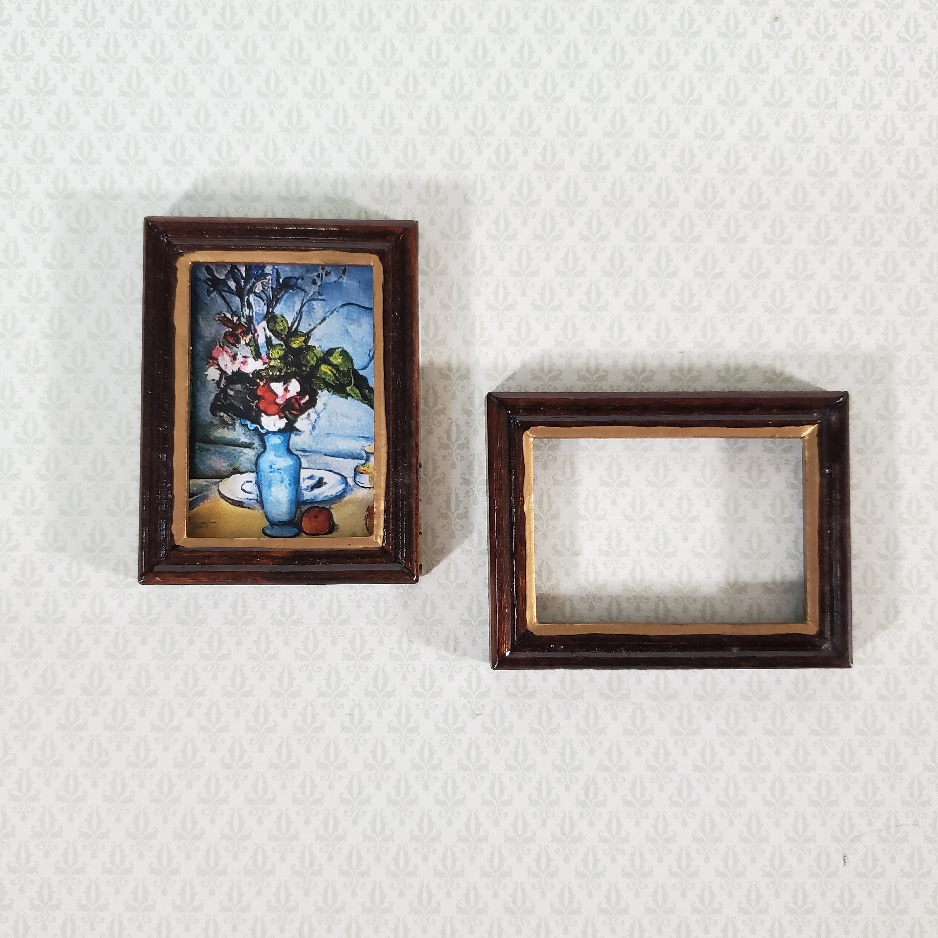 Dollhouse Picture Frames X2 Small Wood With Gold Accent 112 Etsy