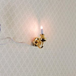 Dollhouse Miniature Sconce Single Candle Gold 12 Volt w/ Plug1:12 Wall Light