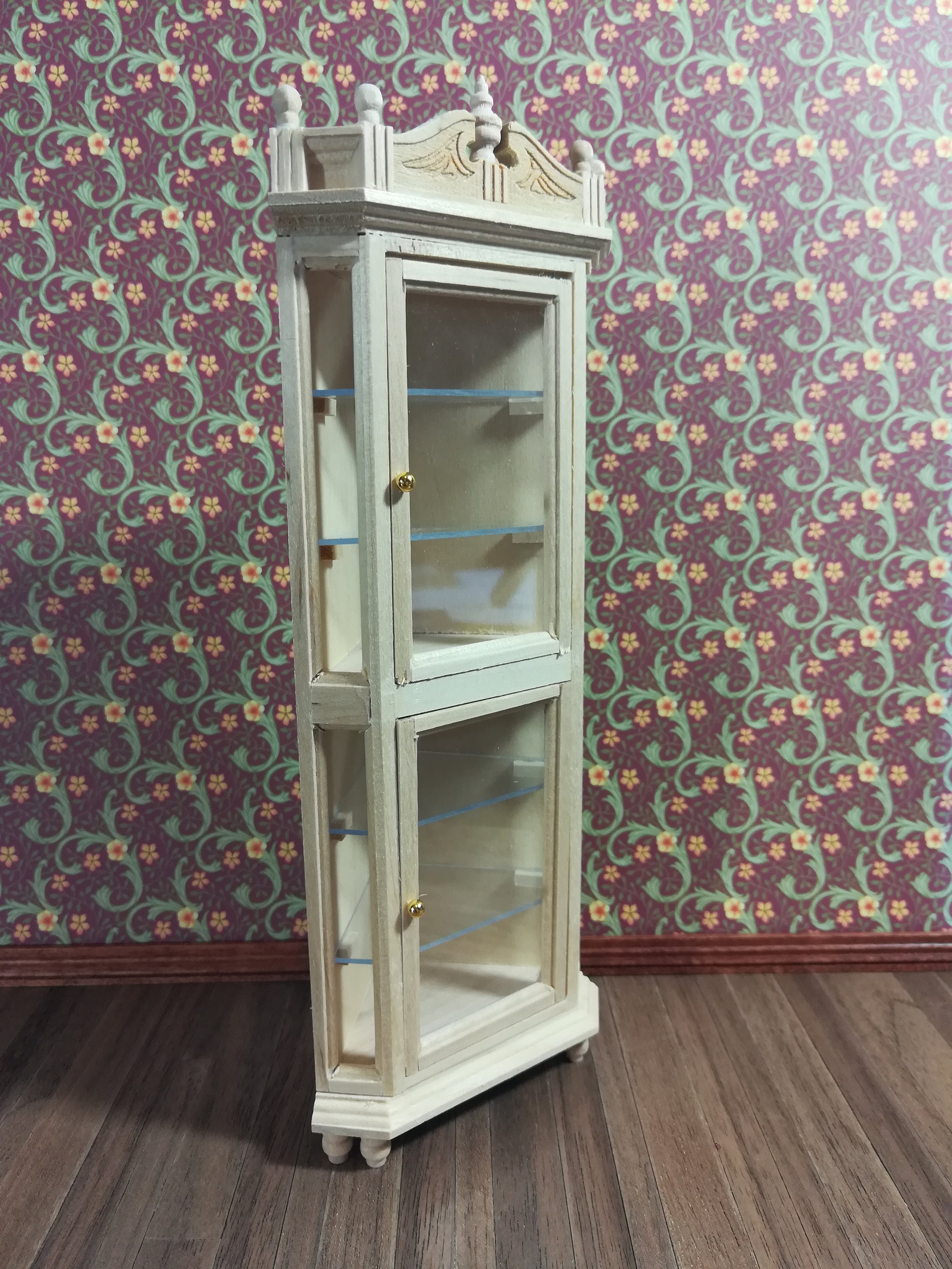Dollhouse Miniature Corner Display Cabinet Unfinished 1 12 Scale