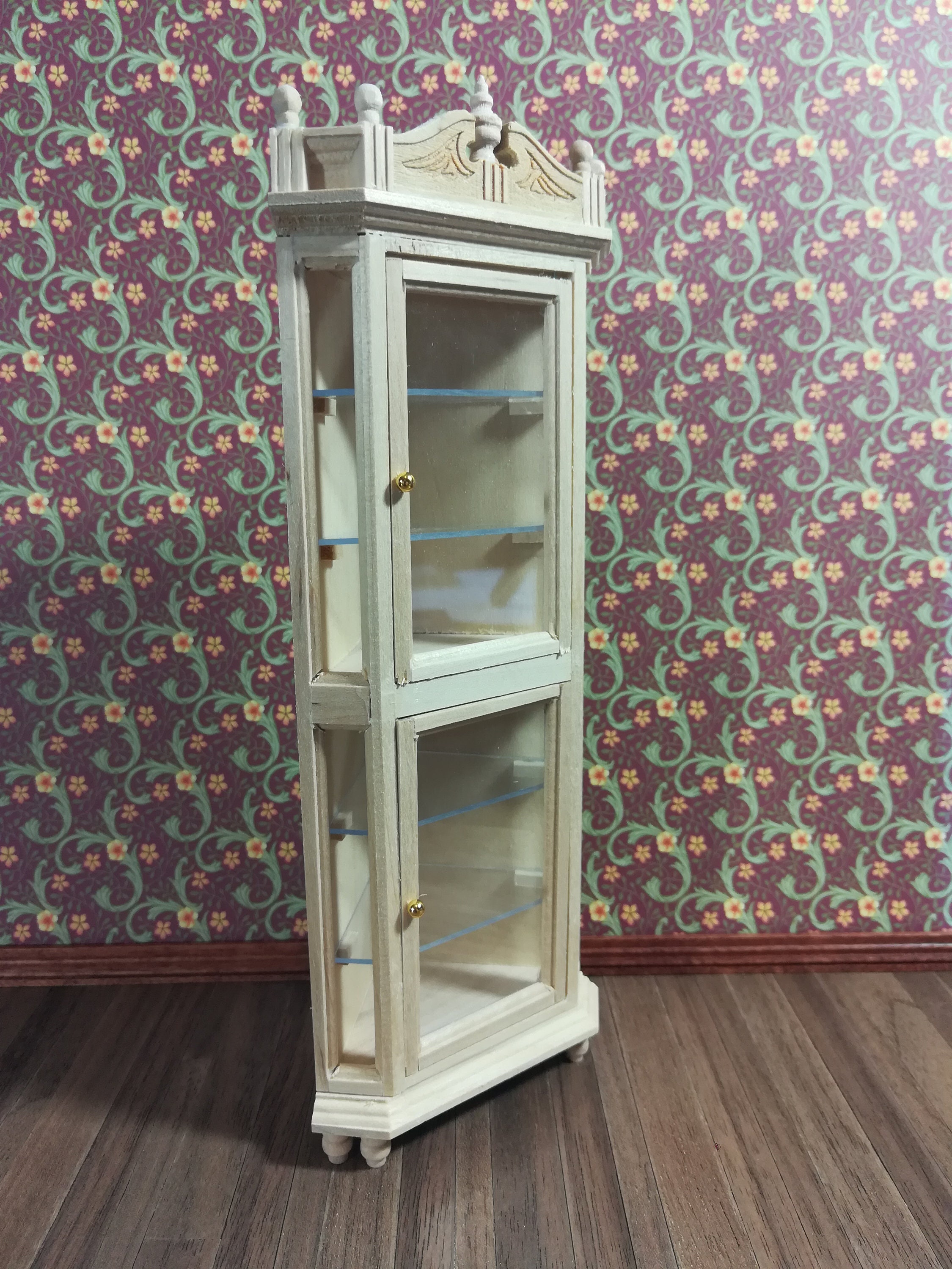 Dollhouse Miniature Corner Display Cabinet Unfinished 1 12 Scale