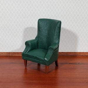 Dollhouse Arm Chair Green Faux Leather 1:12 Scale Miniature Furniture Living Room