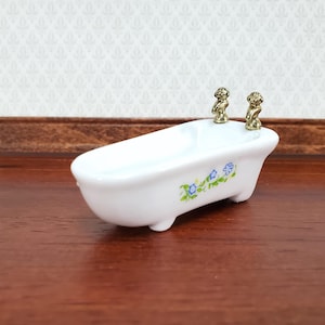 Dollhouse Half Scale Bathtub Bathroom Tub White Floral Decal 1:24 Scale Miniature