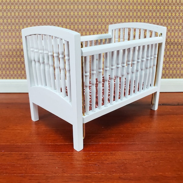 Dollhouse Crib Wood White Drop Side Turned Spindles 1:12 Scale Miniature Nursery Furniture