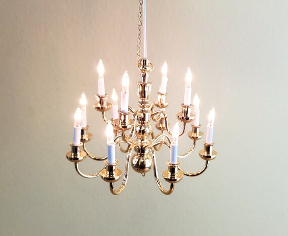Dollhouse Miniature Hanging Chandelier Large 12 Arm Candle 12 Volt