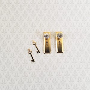 Dollhouse Miniature Doorknobs Handles Gold with Crystal Knobs Metal 1:12 Scale