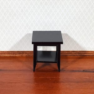 Dollhouse Side Table with Shelf Modern Style Wood Black Finish 1:12 Scale Miniature Furniture
