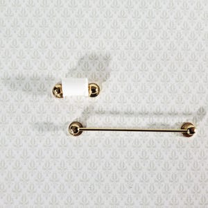 Dollhouse Miniature Towel Rod & Toilet Paper Holder Bathroom 1:12 Scale Gold