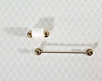 Toallero y portarrollos de baño en miniatura para casa de muñecas, escala 1:12, dorado
