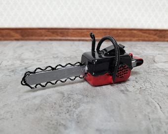 Dollhouse Chain Saw for the Garden or Yard Metal 1:12 Scale Miniature Prop Garage