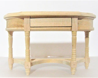 Dollhouse Hall or Side Table Unpainted Wood with Opening Drawer 1:12 Scale Miniature Furniture