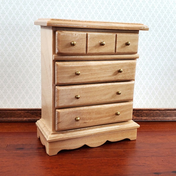 Dollhouse Miniature Dresser Chest Tall 4 Drawer 1:12 Scale Light Oak Finish