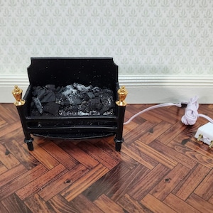 Dollhouse Miniature Lit Fire Basket Fireplace Insert Coals 1:12 Scale 12 Volt with Plug