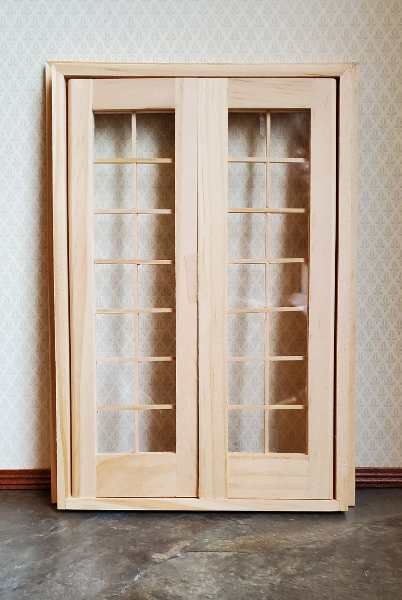 Dollhouse Miniature Double French Doors with Windows 1:12 Scale Interior Exterior image 3