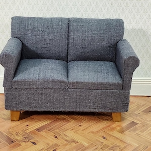 Dollhouse Modern Sofa Loveseat Couch Small Dark Gray 1:12 Scale Miniature Furniture