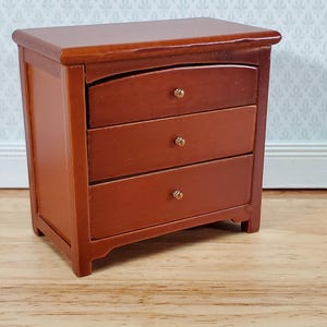 Dollhouse Modern Night Stand Dresser 3 Drawer Walnut Finish 1:12 Scale Miniature Furniture
