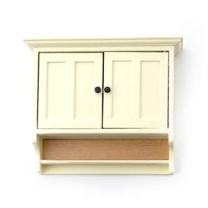 Dollhouse Miniature Kitchen Cupboard Hanging Cream with Doors 1:12 Scale
