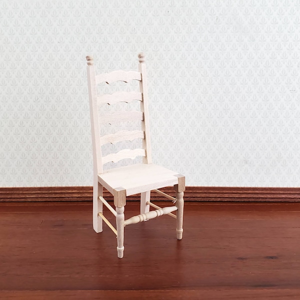 Dollhouse Miniature Ladderback Chair Unpainted for Kitchen or Dining Room 1:12 Scale Furniture