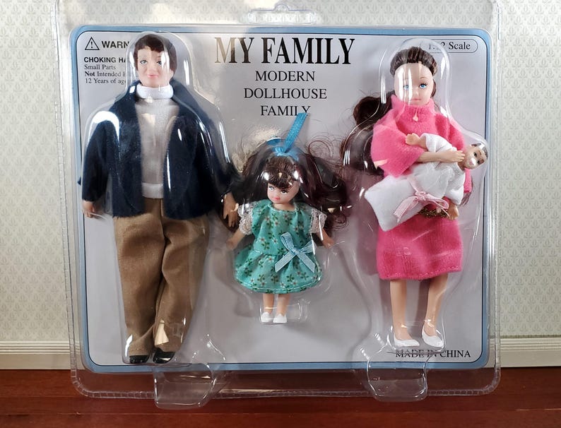 Dollhouse Modern Family Dolls Dad Mom Daughter Baby Poseable 1:12 Scale Removable Clothes image 3
