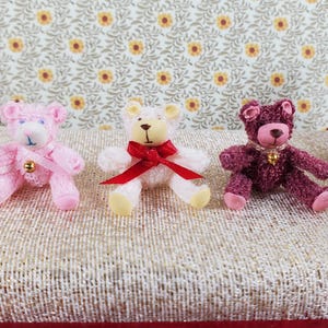Dollhouse Teddy Bears Sitting Set of 3 Stuffed Animals 1:12 Scale Miniatures