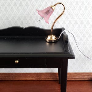 Dollhouse Desk Table Lamp Pink Flower Electric Light 1:12 Scale 12 Volt w/ Plug