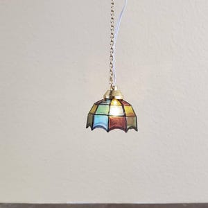 Dollhouse Miniature Battery Light Hanging Ceiling Stained Glass Style 1:12 Scale