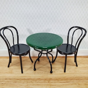 Dollhouse Patio Table Set Metal Green Marble Top 1:12 Scale Miniature Bistro
