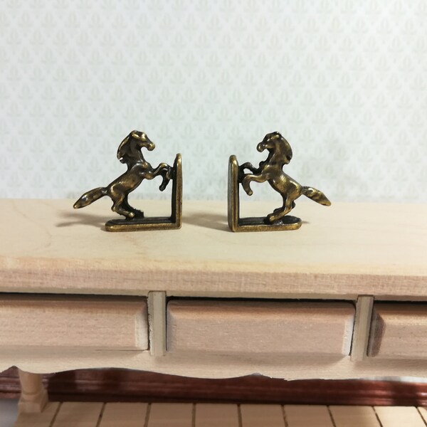 Dollhouse Miniature Horse Bookends Antique Bronze 1:12 Scale Accessory