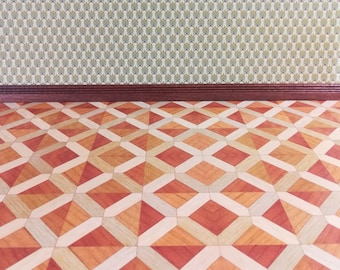 Dollhouse Miniature Faux Wood Parquet Flooring Heavy Paper Sheet 1:12 Scale