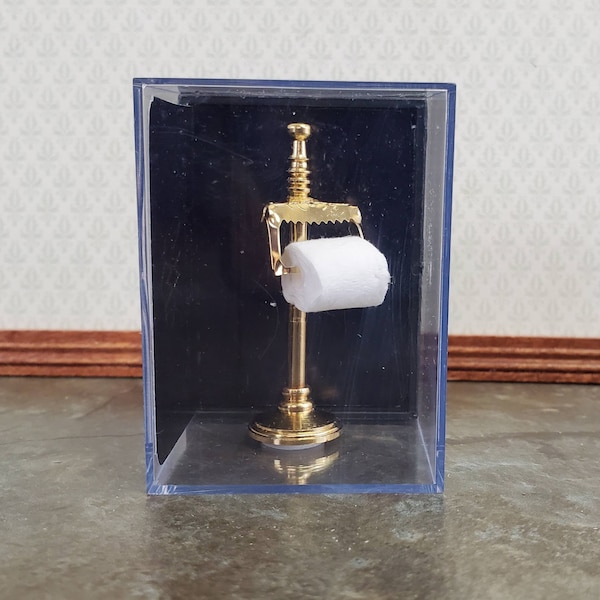 Dollhouse Miniature Toilet Paper Stand Brass Gold Reutter 1:12 Scale Bathroom Decor