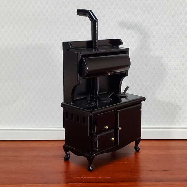 Dollhouse Kitchen Range Cabinet Stove Oven Black 1:12 Scale Miniature Wood