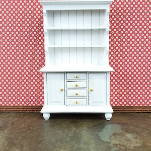 Dollhouse Cupboard Hutch White Kitchen Cabinet 1:12 Scale Miniature Furniture