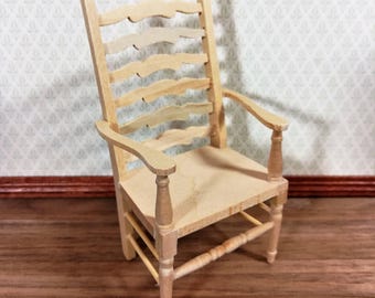 Dollhouse Ladderback Arm Chair for Kitchen or Dining Room 1:12 Scale Unpainted