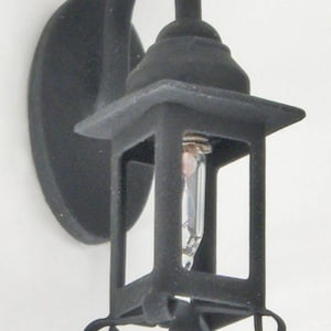 Dollhouse Miniature Black Coach Lamp Sconce 1:12 Scale 12 Volt Electric with Plug Porch Light