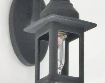 Dollhouse Miniature Black Coach Lamp Sconce 1:12 Scale 12 Volt Electric with Plug Porch Light