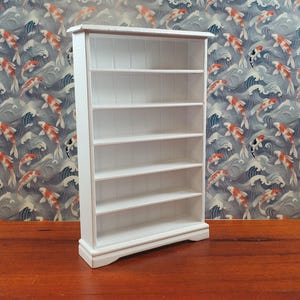 Dollhouse Tall Bookcase White Shelves Bookshelf 1:12 Scale Miniature Furniture