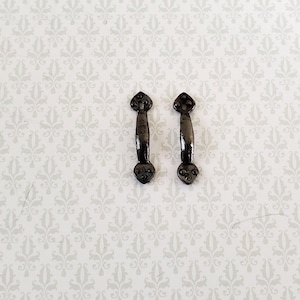Dollhouse Miniature Door Handles with Keyhole Tudor Style x2 Black Chrome Finish 1:12 Scale