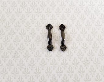 Dollhouse Miniature Door Handles with Keyhole Tudor Style x2 Black Chrome Finish 1:12 Scale