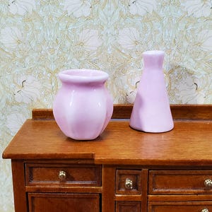 Dollhouse Pink Vases Ceramic LARGE Set of 2 Miniatures Use in 1:12 or 1/6 Scale