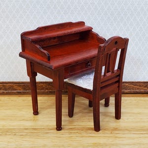 Dollhouse Writing Desk with Chair Mahogany Finish Small Profile 1:12 Scale Furniture