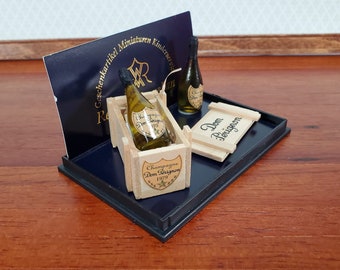 Dollhouse Champagne Bottles with Crate 1:12 Scale Miniatures by Reutter