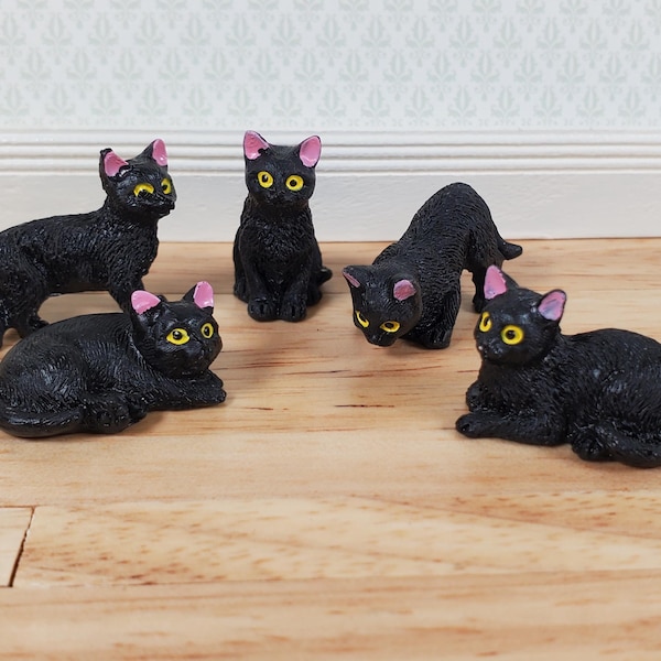 5 gatos de casa de muñecas, todos negros, escala 1:12, Halloween, varias poses, animales