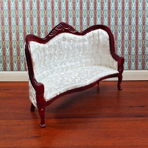 Dollhouse Victorian Sofa Couch White 1:12 Scale Miniature Mahogany Finish