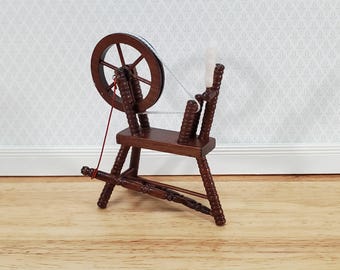 Dollhouse Spinning Wheel Wood Walnut Finish 1:12 Scale Miniature Furniture