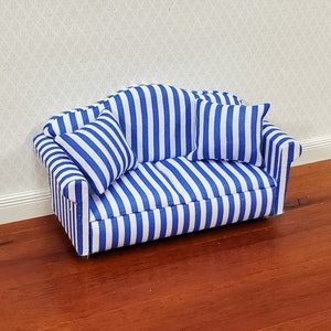 Dollhouse Sofa Couch Modern Blue & White Striped 1:12 Scale Miniature Furniture