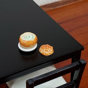 Dollhouse Bread Bowl Filled with Clam Chowder Soup 1:12 Scale Miniature Food Kitchen