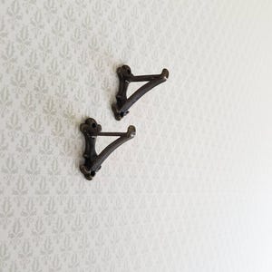 Dollhouse Miniature Wall Plant Hooks Set of 2 Metal 1:12 Scale Antique Bronze Finish