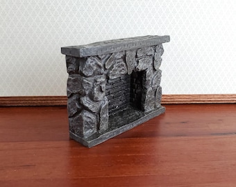 Dollhouse Miniature Fireplace Stone Black Gray Fieldstone 1:12 Scale