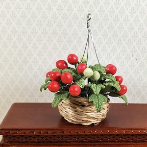 Dollhouse Tomato Plant in Natural Fiber Hanging Basket 1:12 Scale Miniature
