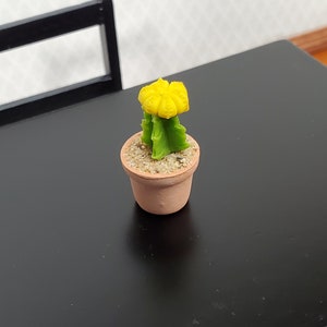 Dollhouse Moon Cactus Plant Yellow Potted in Terra Cotta Planter 1:12 Scale Miniature Decor image 1